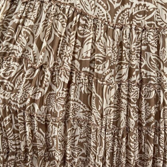 Modern Images Floral Paisley Tiered Skirt Tan Pull-On M Petite Pleated Flowy - Picture 5 of 11